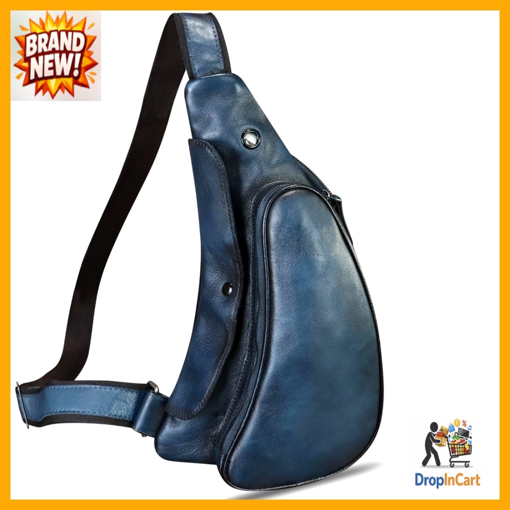 Genuine Leather Sling Backpack Retro Crossbody Daypack Adjustable Strap